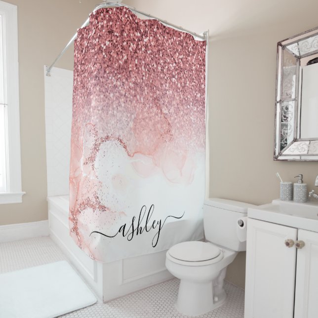 Rideaux De Douche Marbre rose Parties scintillant (En situation)
