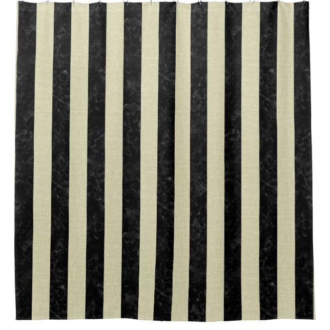 RIDEAUX DE DOUCHE MARBRE STRIPES1 NOIR ET TOILE BEIGE (Devant)