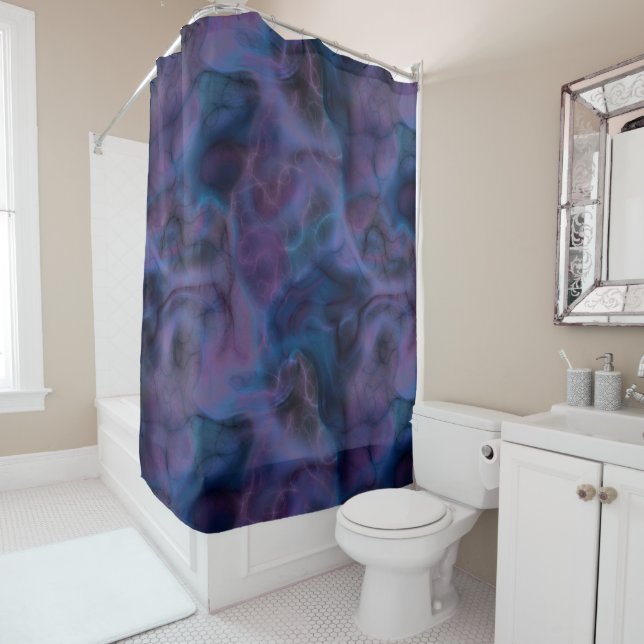 Rideaux De Douche marbre violet et bleu abstrait (En situation)