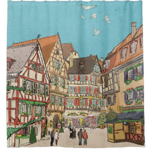 Rideaux De Douche Marché de Noël Strasbourg France d'inspiration rét