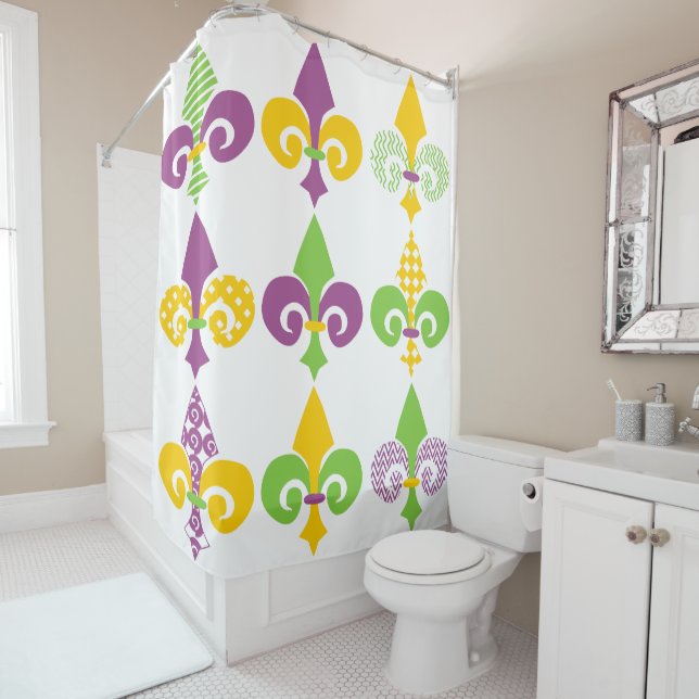 Rideaux De Douche Mardi Gras Fleur de Lis (En situation)