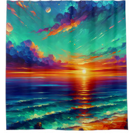 Rideaux De Douche "Marée Turquoise : Coucher de soleil sur l'océan"