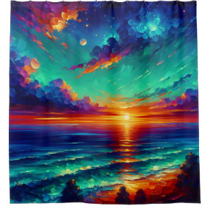 Rideaux De Douche "Marées Turquoises vibrantes : Coucher de soleil s