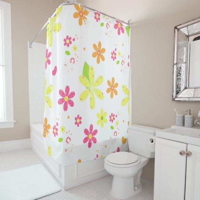 Rideaux De Douche Marguerite et Pois (En situation)