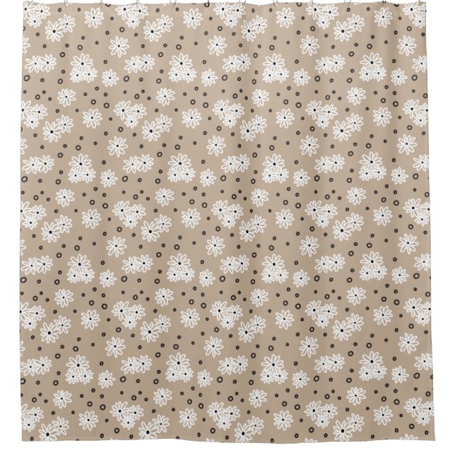Rideaux De Douche Marguerites et points - Taupe, noir et blanc (Devant)