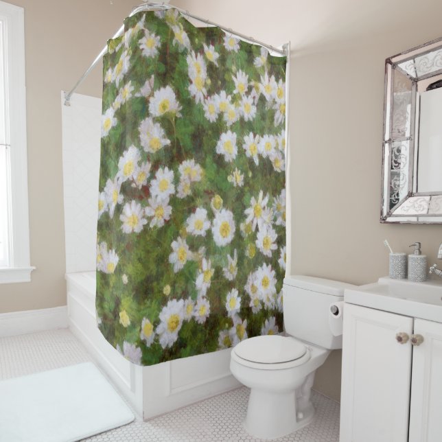 Rideaux De Douche Marguerites Peintes Dans Un Style Impressionniste (En situation)