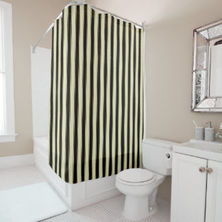 Rideaux De Douche Mariage à rayures noir et crème Élégant 