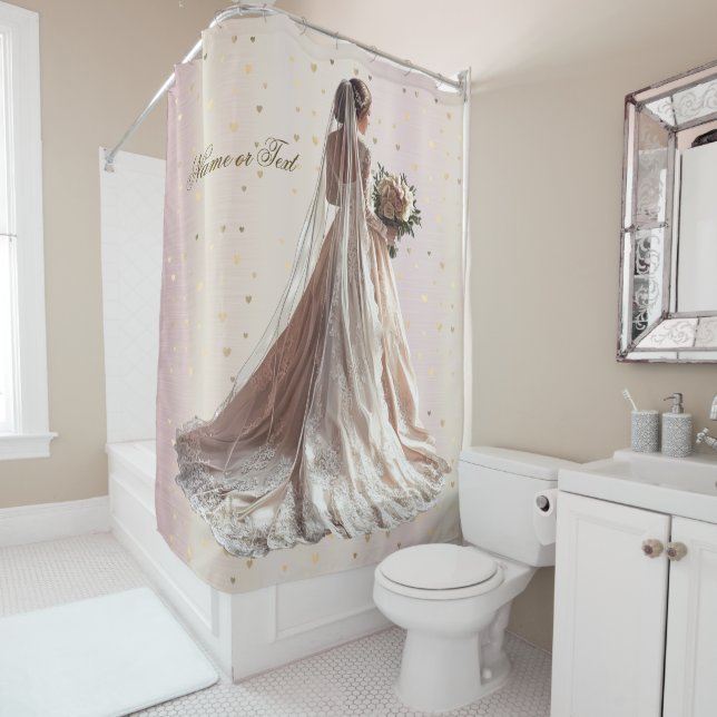 Rideaux De Douche Mariage d'hiver Rose Mariée Doré Brillant Cœur Fêt (En situation)