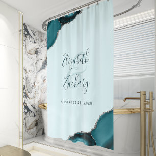 Rideaux De Douche Mariage Élégant Nacre Turquoise Agate Argent Nouve
