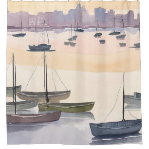 Rideaux De Douche Marina pour bateaux Baie océanique à l'aquarelle