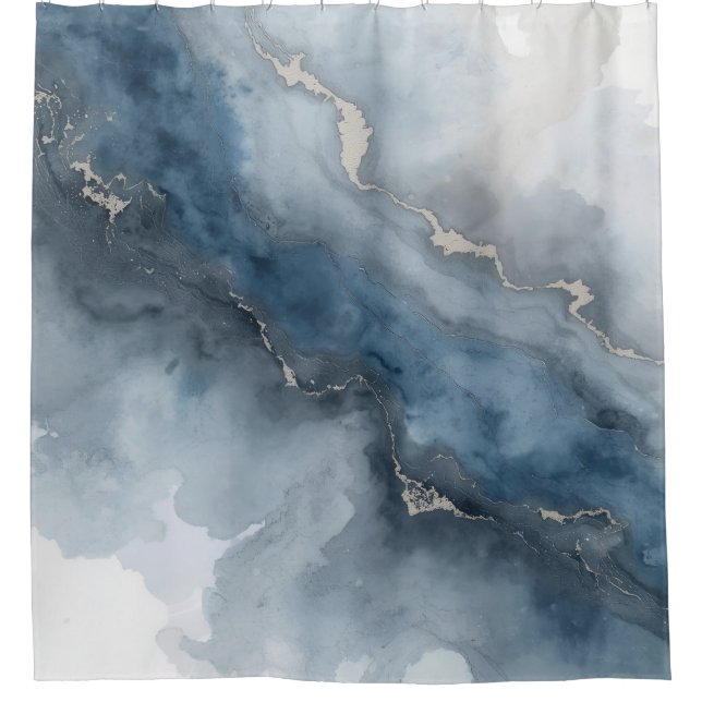 Rideaux De Douche Marine Bleu Charcoal Gris Blanc Beige Abstrait (Devant)