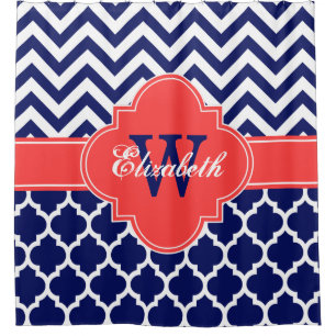 Rideaux De Douche Marine Bleu corail blanc rouge marocain #5 Chevron
