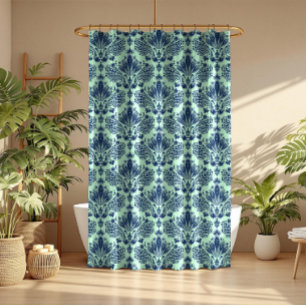 Rideaux De Douche Marine Blue Floral Damas sur l'Arrière - plan vert