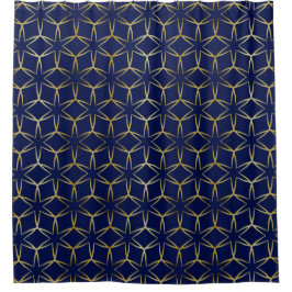 Rideaux De Douche Marine Blue & Gold Abstrait Motif géométrique Luxe