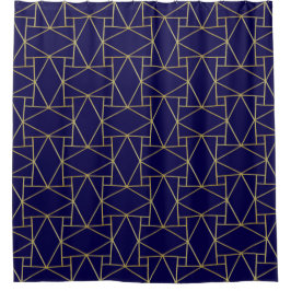 Rideaux De Douche Marine Blue & Gold Abstrait Motif géométrique Luxe