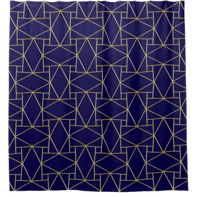 Rideaux De Douche Marine Blue & Gold Abstrait Motif géométrique Luxe (Devant)
