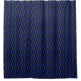 Rideaux De Douche Marine Blue & Gold Abstrait Motif géométrique Luxe