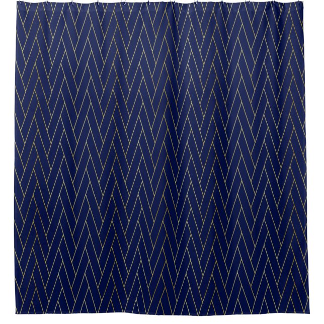 Rideaux De Douche Marine Blue & Gold Abstrait Motif géométrique Luxe (Devant)