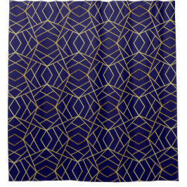 Rideaux De Douche Marine Blue & Gold Abstrait Motif géométrique Luxe