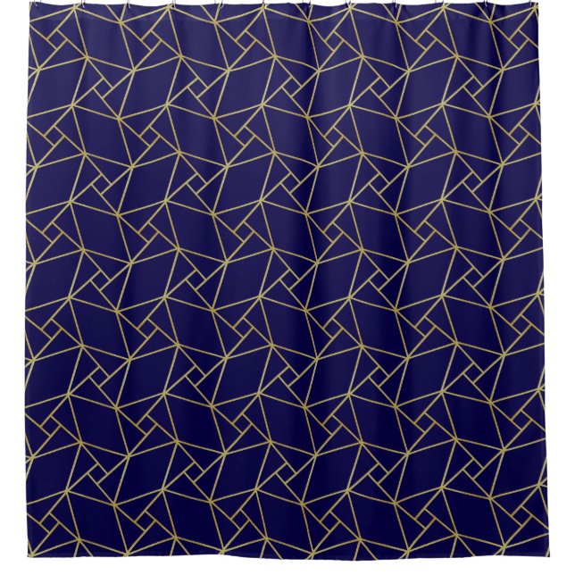 Rideaux De Douche Marine Blue & Gold Abstrait Motif géométrique Luxe (Devant)