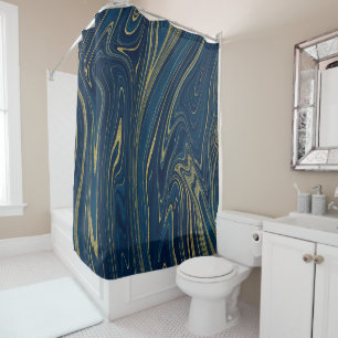 Rideaux De Douche Marine Blue & Gold Modern Glam Marble Élégant Chic