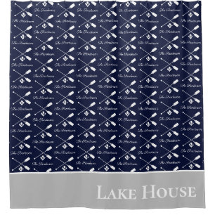 Rideaux De Douche  Marine Paddle bleu Monogram Lake House Nautique