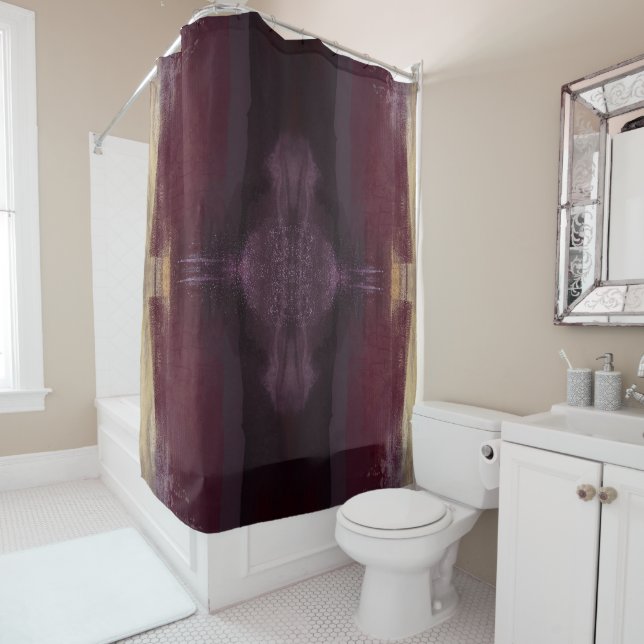 Rideaux De Douche Maroon Gold Moderne Abstrait (En situation)
