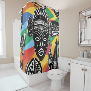 Rideaux De Douche Masques africains colorés Rug Tribal