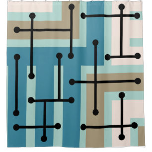 Rideaux De Douche Maze d'art géométrique rétro Turquoise Gold