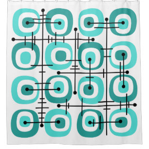 Rideaux De Douche MCM Abstrait Motif du milieu du siècle Turquoise