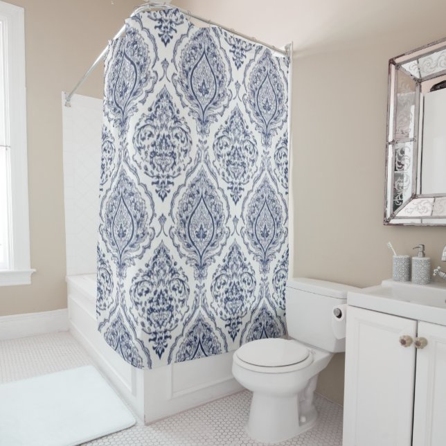 Rideaux De Douche Médaille Bleu Indigo (En situation)