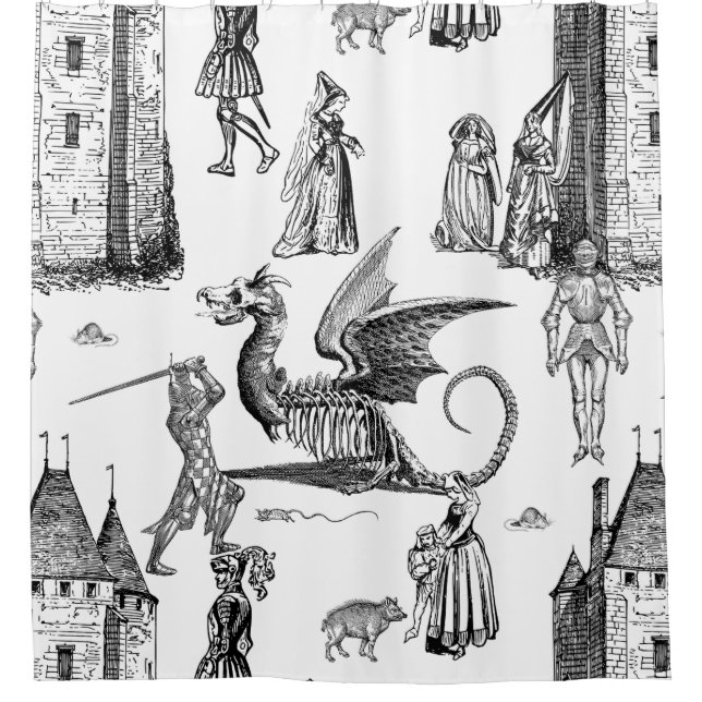Rideaux De Douche medieval gothic dragon knight skeleton toile (Devant)