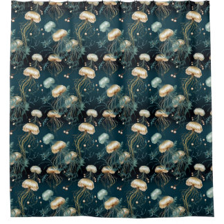 Rideaux De Douche Méduse Ethérée Or et Turquoise
