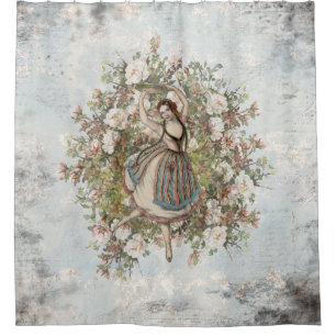 Rideaux De Douche Mélange floral gitan et match de danse vintage