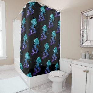 Rideaux De Douche Mermaid aqua bleu ombre motif noir