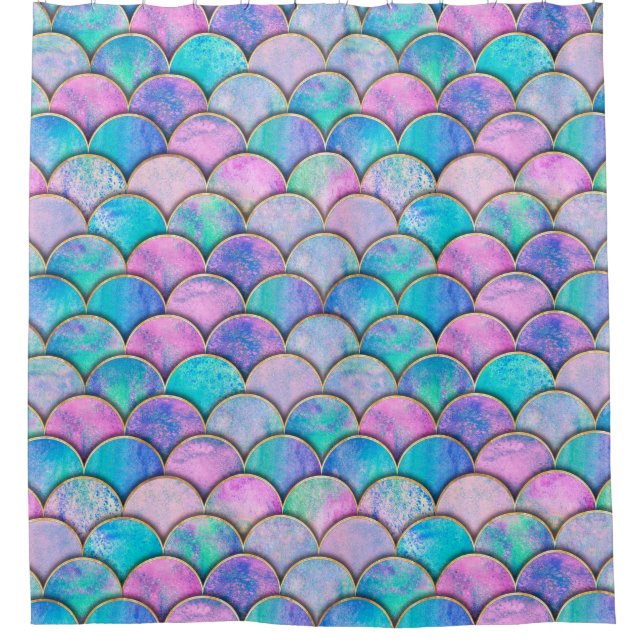 Rideaux De Douche Mermaid fish scale wave japanese seamless pattern. (Devant)