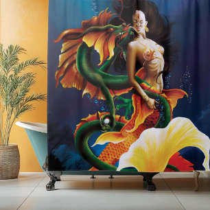 Rideaux De Douche Mermaid Koi Dragon Imaginaire