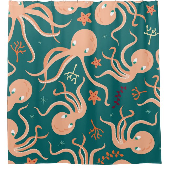 Rideaux De Douche Merveilles sous-marines : Octopus Starfish Dance (Devant)