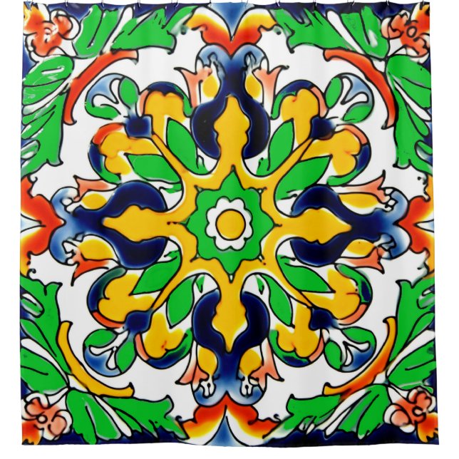 Rideaux De Douche Mexique Talavera Terracotta Carrelage Design No 4 (Devant)