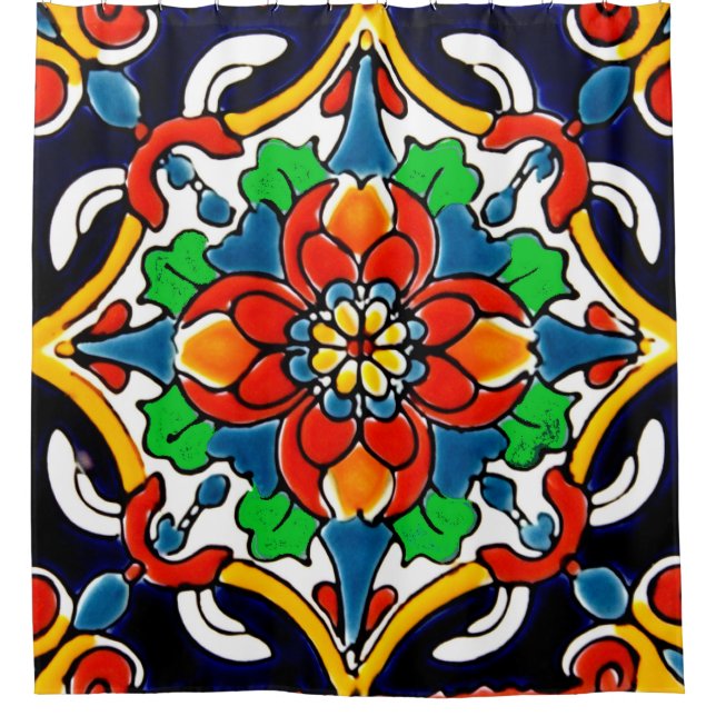 Rideaux De Douche Mexique Talavera Terracotta Carrelage Design No 5 (Devant)