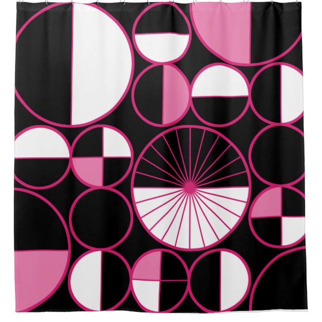 Rideaux De Douche Mi-siècle Cercles modernes Moitié rose noir (Devant)