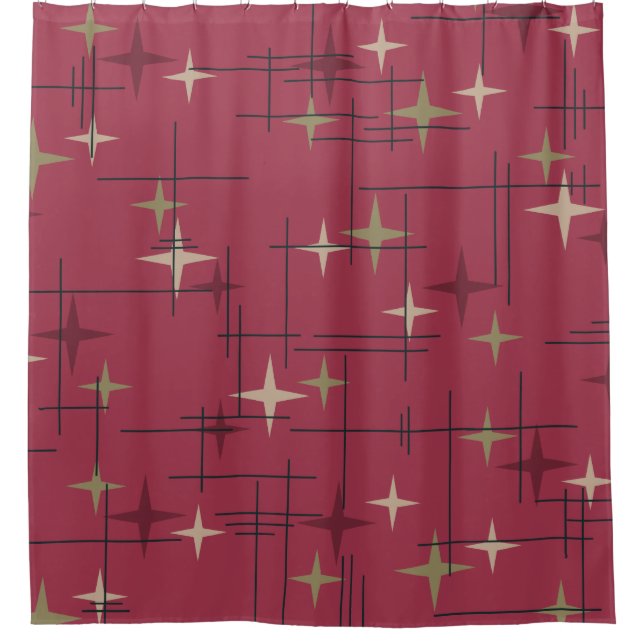 Rideaux De Douche Mi-Siècle des étoiles modernes Maroon (Devant)