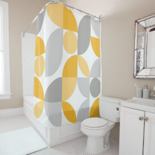 Rideaux De Douche Mi-Siècle Moderne Abstrait 26 Jaune, Gris