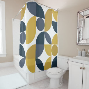 Rideaux De Douche Mi-siècle Moderne Abstraite 26 Marine, moutarde