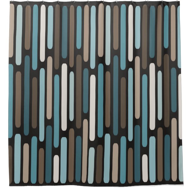 Rideaux De Douche Mi-Siècle Moderne Bandes Minces Turquoise Brown (Devant)