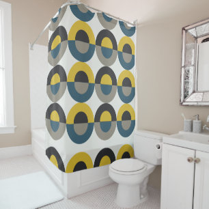 Rideaux De Douche Mi-siècle moderne bleu jaune Gunmetal