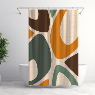 Rideaux De Douche Mi-siècle Moderne Formes Abstraites 2 Vert, Orange
