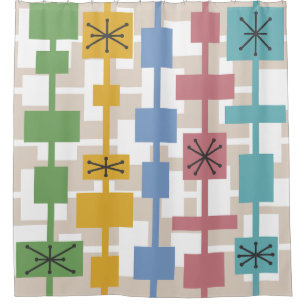 Rideaux De Douche Mi-siècle moderne géométrique Multicolore 1