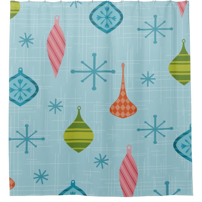 Rideaux De Douche Mi-Siècle moderne ornements de Noël (Devant)