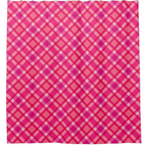 Rideaux De Douche Mi-siècle moderne Plaid, Fuchsia rose & Coral Roug